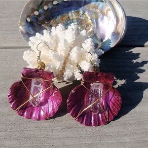 Seashell wire wrapped crystal earrings